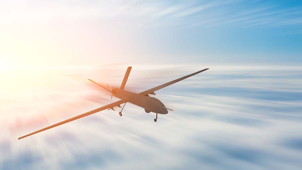 Unmanned military drone uav flight motion blur high speed.